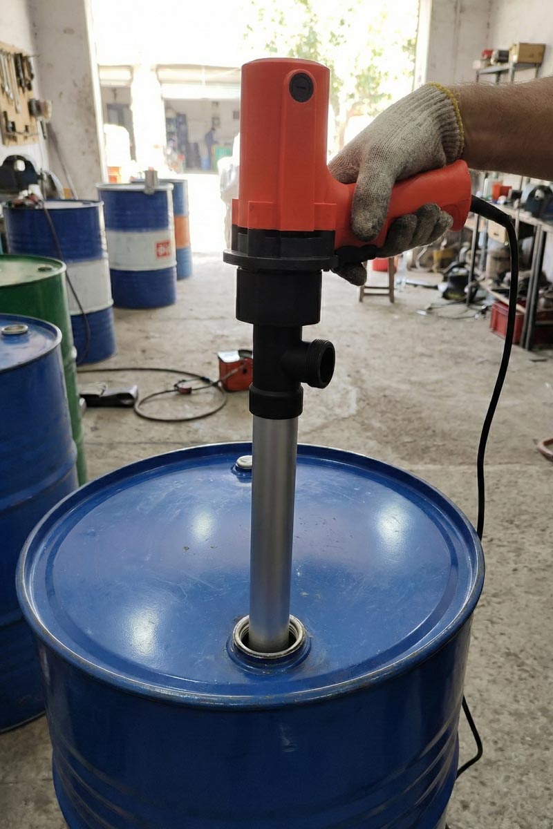 پمپ بشکه کش برقی هاچاسو 220 ولت مناسب تخلیه روغن و اسید